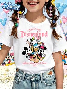 Disney T-Shirt Short Sleeves Are Made Of 100% Pure Cotton FabricDisneyland T Shirt White Mickey Mouse Minnie Donald Duck Goofy Pluto Daisy And Chip And Dale Print For Kids Disneyland Theme Park OutfitA Gift Suitable For Girls - trắng - Xem 1