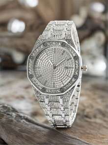 4pcs Starry Sky Steel Band Rhinestone Inlaid Casual Watch Rhinestone Dial Scale Quartz Men's Watch - 4pcs - View 3