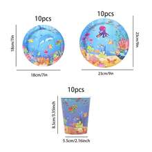 10/20/30/60pcs Ocean Theme Disposable Party Tableware Set - Octopus & Fish Pattern Paper Plates And Cups, 9-Inch And 7-Inch Birthday Party Plates And 9oz Cups, Suitable For Underwater Theme Party, Ocean Animal Birthday Decor, Underwater Creature Party Supplies - View 11
