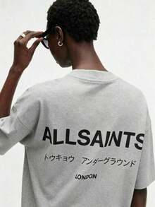 ALLSAINT London Japanese Streetwear T-Shirt, 100% Cotton, Casual, Comfortable, Durable, Unique Graphic Print, Double-Sided Print - 灰色 - 查看 1