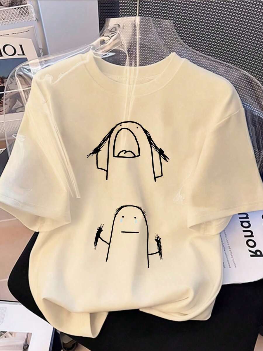 Cute Printed Patterns Of Humorous And Related Expressions For Women's Casual Summer Fashion Round Neck T-Shirts - 卡其色 - 查看 1