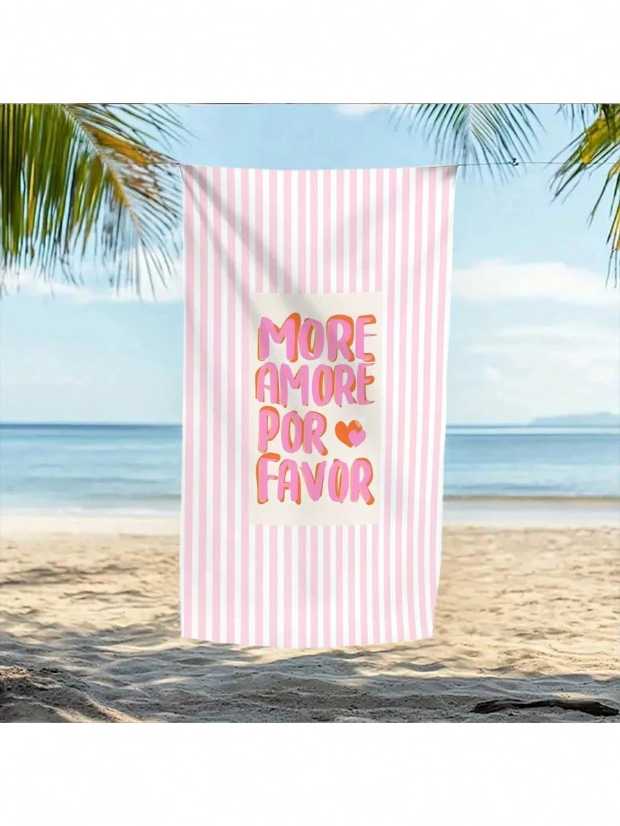 1 pièce Serviette de plage rayée rose et blanche avec un design inspiré de "More Amore Por Favore" - Motif à la mode, convient pour la natation, la gym, le yoga - Compagnon de voyage idéal et cadeau d'anniversaire 8