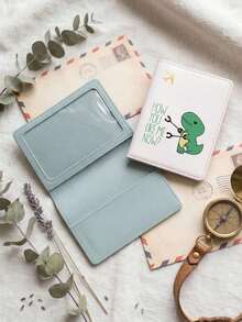 1pc Cute Cartoon Dinosaur Passport Cover, Travel Passport Holder, Suitable For Travel, Vacation, Birthday, Anniversary Gift, With Card Slots And ID Holder, Fashion Gift For Men And Women, Outdoor Travel Accessories, Cruise Essential, Available In Yellow, Black, Blue, Pink, Red, White - Multicolor - View 3