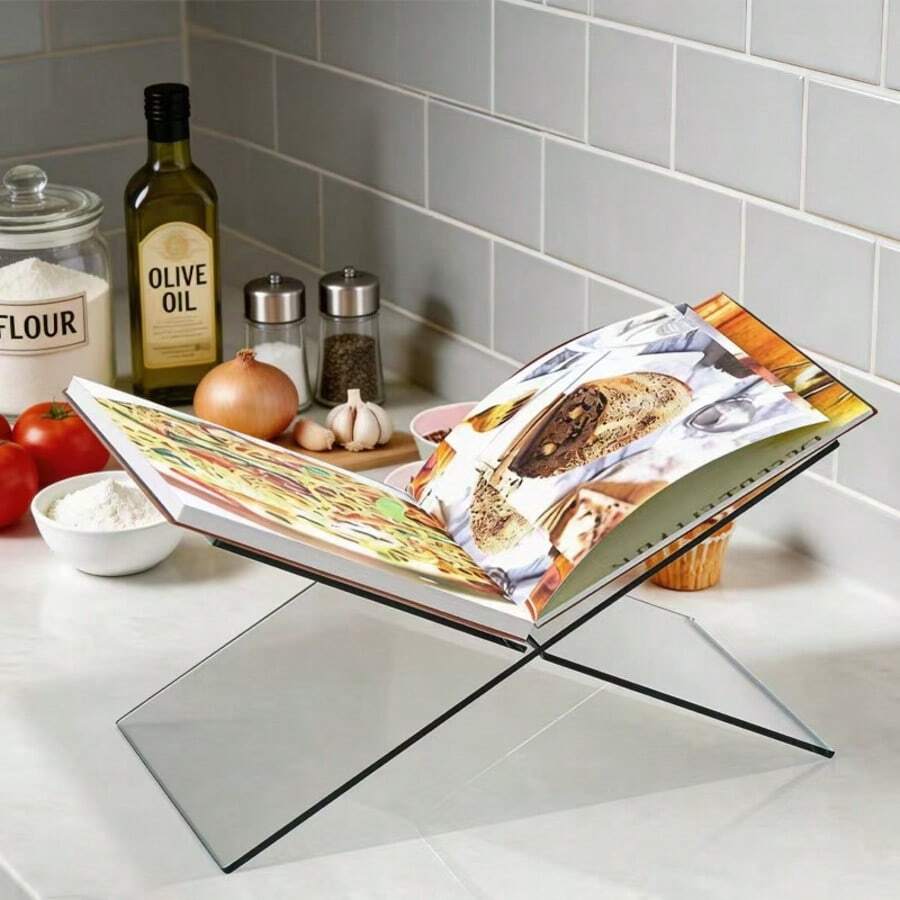 1pc Acrylic Reading Rack, Magazine/Book/Cookbook Display Stand, Creative X-Shaped Desktop Organizer - A - View 1