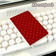 1pc White Polka Dot High-Quality Appearance Notebook, A6 Student Notebook, Pocket Notebook For Organizing Notes, PU Leather Cross-Grain Small Notebook, Lightweight And Portable, Suitable For Daily Writing Use School Supplies - Polka Dots - View 8