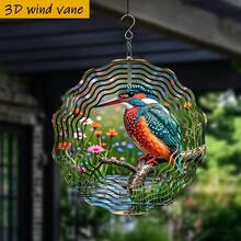 1个3D翠鸟栖息枝头花卉装饰摆件，10英寸*10英寸，带旋转挂钩，360° DIY创意风车庭院艺术悬挂装饰（不含吊坠），款式随机 - A - 查看 4