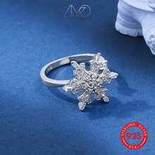 925纯银立方氧化锆雪花旋转开口戒指，优雅奢华女士戒指，适合日常、派对、节日佩戴，也是送给爱人、朋友、家人的礼物。 - 銀色 - 查看 2