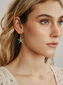 Nocturel 1 Pair Beach Vacation Style Blue Starfish Crystal Decorated Pendant Earrings For Women, Versatile Daily Wear And Gift - Blue - View 2