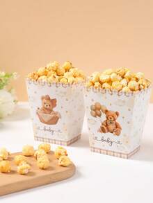 10pcs Blue & Pink Teddy Bear Gender Reveal Theme Party Disposable Popcorn Containers, Cute Blue & Pink Teddy Bear Pattern - Teddy Bear - View 6