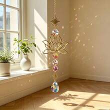 Goldener Lotus Sonnenfänger, Kristallprisma Hängender Sonnenfänger, geeignet für Fenster, Zuhause, Garten, Meditationsraum Dekoration, erzeugt Regenbögen - 1 Stück Goldenes Lotus-Netz - Übersicht 5