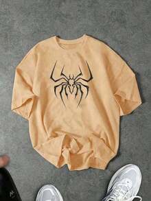 Men's Short-Sleeved Crew Neck T-Shirt With Print, Slim Fit Summer Casual Half-Sleeve, Modern And Comfortable Design, Urban Style, Printed Design, Casual T-Shirt, Basic T-Shirt, For Men And Women, For Couples - 杏色 - 查看 1