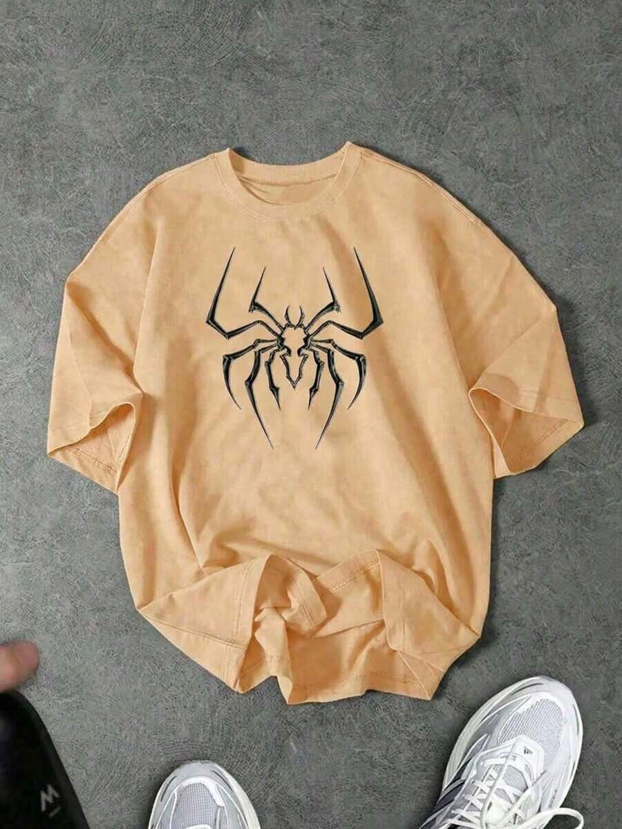 Men's Short-Sleeved Crew Neck T-Shirt With Print, Slim Fit Summer Casual Half-Sleeve, Modern And Comfortable Design, Urban Style, Printed Design, Casual T-Shirt, Basic T-Shirt, For Men And Women, For Couples - 杏色 - 查看 1