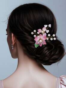 1pc Exquisite Crystal Pearl Hair Clip Elegant Side Hair Accessory For Holiday Party Casual Daily Wear Women - Pink - View 4