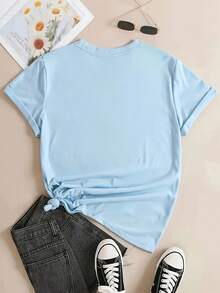 Women's T-Shirt With Anime Cat Ears Print - Short Sleeve, Round Neck, Japanese Sleeve Print, Soft And Stretchy, For Summer And Spring, Ideal For Conventions, Theme Events And Casual Wear - 天藍色 - 查看 2