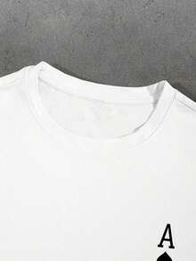 Camiseta de manga corta con cuello redondo, corte holgado y hombros caídos, estilo vintage retro gótico, inspirada en el tatuaje de motociclista, estilo punk urbano Y2K, informal, para salir, conciertos, clubes, festivales, fiestas, transpirable, ligera, estilo OOTD, de la marca Manfinity Roughcore para hombre, color blanco con estampado de as de pica y águila, adecuada para el verano, informal, conciertos, festivales de música. - Blanco - Ver 4