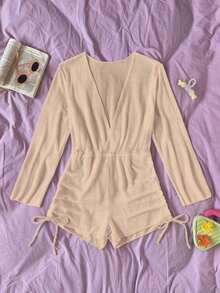 Swim Vcay Cubierta sólida de color para mujer con cuello en V profundo - Albaricoque - Ver 3