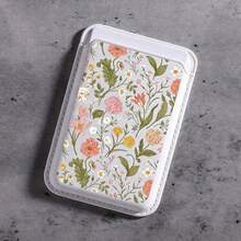 1pc Black & White Floral Pattern Leather Magnetic Card Holder Case Compatible With Apple 17 Pro MagSafe - Multicolor - View 3