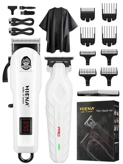 HIENA Bộ 2 máy cắt tóc, máy tỉa tóc điện chuyên nghiệp sạc USB không dây dành cho nam giới, bộ quà tặng lý tưởng kèm áo choàng cắt tóc màu đen và lược.