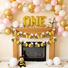 8 piezas Bandera de abeja, decoración de fiesta linda con animal amarillo dulce, suministros de fiesta con tema de miel, tela de fondo - multicolor - Ver 7