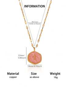 1 Stück modische rosa Tropfenöl Kreuz runde Anhänger Halskette für Frauen, goldfarbene geometrische Halskette, Hip Hop Party Schmuck Geschenk - Verschiedenfarbig - Übersicht 2