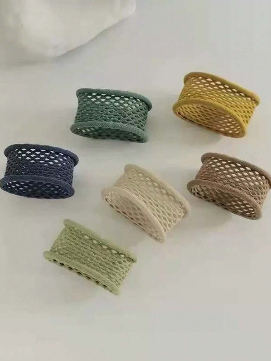 6 Peças Elásticos de Cabelo em Tela Sem Danos - Macios & Elásticos Prendedores de Rabo de Cavalo Scrunchie Laços de Cabelo Elástico Borracha - malha preta - Visão 1