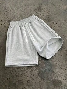 男士休闲针织短裤，时尚运动风，适合海滩穿着，百搭休闲，夏季必备，多种颜色可选，男女皆宜。 - 淺灰色 - 查看 3