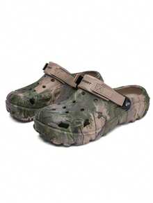 Men's Summer Breathable Contrast Color Perforated EVA Hollow Out Hook And Loop Casual Sandals - Khaki - View 11