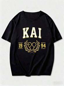 EXO-L Kim Jong-In Fan T-Shirt Gift, EXO Kai Merchandise, EXO Kai Clothing, EXO Sweatshirt, K-Pop Concert Outfit Idea, Custom College-Style T-Shirt - 黑色 - 查看 7