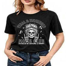 1 pieza de  Playera de manga corta 100% algodón, cuello redondo casual con estampado, manga corta transpirable para uso diario, dise?o del club de mamás divertidas, salvajes y descontroladas - Negro - Ver 2