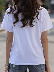 Women's Casual Summer Short-Sleeved T-Shirt With Planet And Moon Print, Round Neck: Ideal For Everyday Wear And Holidays. - 白色 - 查看 2