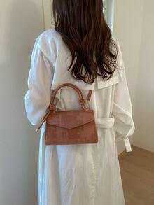 Bolso de hombro cuadrado acolchado de unicolor clásico para mujer, bolso de maquillaje de PU retro con correa ajustable, cartera cuadrada, adecuado para uso al aire libre - Marrón 2 - Ver 8