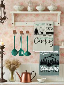 2 Pcs Mountain Tent Camping Themed Kitchen Towels Outdoor Adventure Style Dish Towels Can Be Used In Kitchen Drying Hand Towels Tea Towels Suitable For Farmhouse Kitchen Home Indoor Dish Drying - Green - View 9