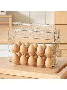 30 Egg Capacity Refrigerator Egg Storage Rack, 3-Tier Side Mount Holder With Date Tracking, Durable Plastic Egg Carton Box, Suitable For Kitchen And Dining Room Fridge Side Door - Transparent - View 9