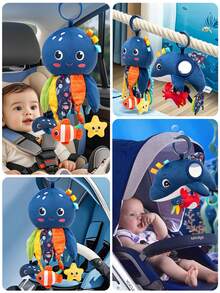 Nuevo decoración colgante de coche con animales marinos lindos, sonajero de cuna con dentición y papel crepitante, muñeca de peluche sonajero para bebé - Multicolor - Ver 4