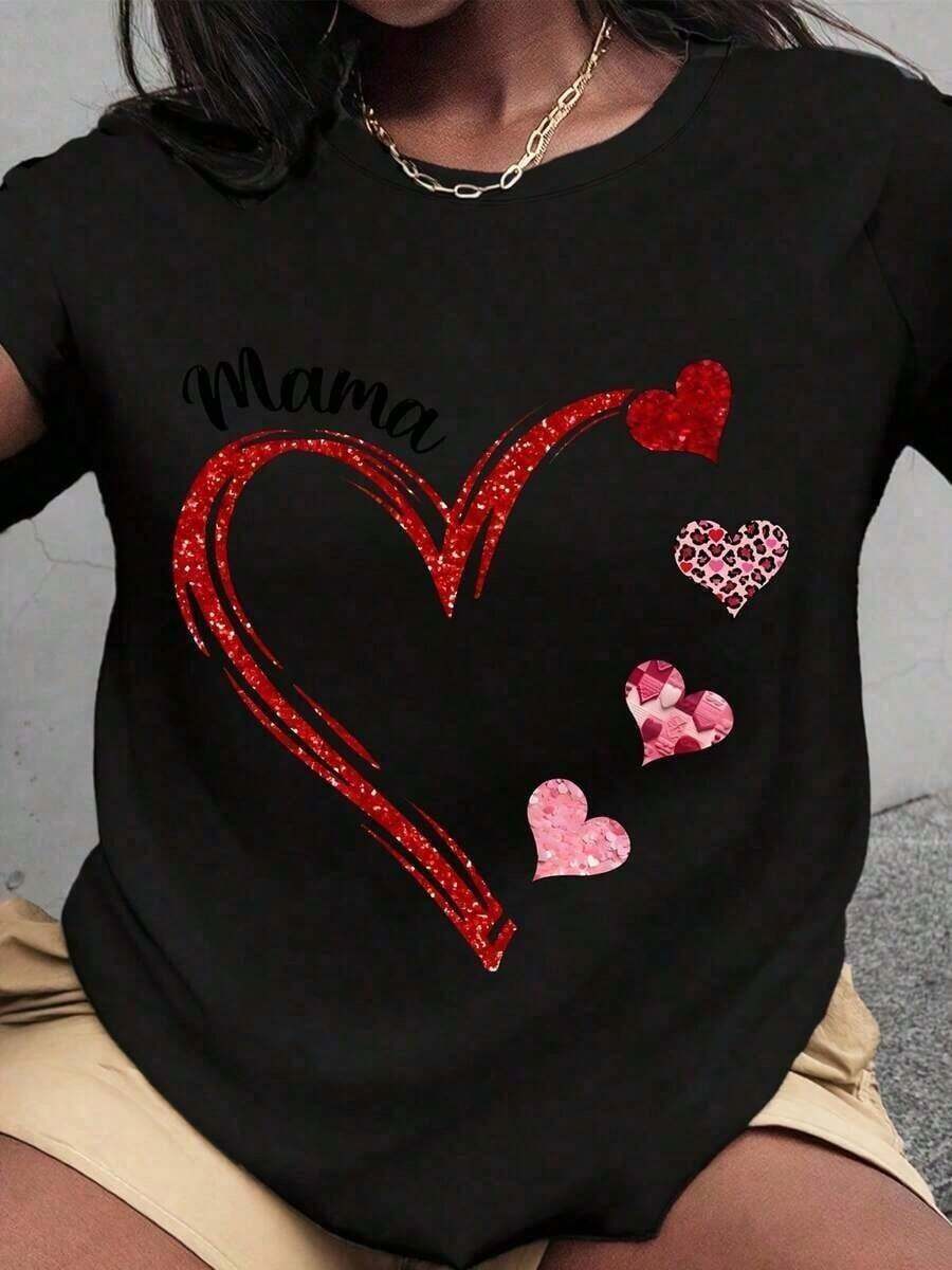 Special Offer: Women's Valentine's Day T-Shirt - T-Shirt With Bright Red Heart And Pink Hearts Design For Mother's Day And Valentine's Day - 黑2 - 查看 1