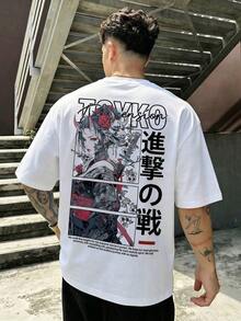 Fractyr Men's Casual Summer T-Shirt, Loose Fit, Crew Neck, Breathable, With Japanese Geisha Warrior Graphic Print, Comfortable Streetwear - 黑色 - 查看 6