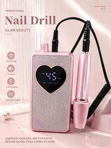LIMEGIRL BM-607 Sparkling Rhinestone Nail Drill, 45000RPM Rechargeable Electric Nail File, With Heart-Shaped LCD Display, Rose Gold Portable Women's Nail Machine - Rose Gold - View 7