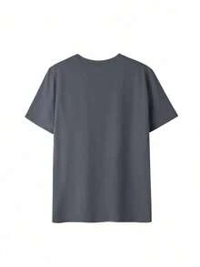 Women's Loose-Fitting Summer T-Shirt With Letter Print And Off-The-Shoulder Design, Perfect For Everyday Casual Wear. A Versatile Graphic Tee, White Top, Black Top, Pink Top, Or Vacation Outfit. - 深灰色 - 查看 4