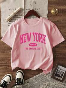 Men's Fashion Explosion Short Sleeves. Women's Casual Loose Summer T-Shirt With Letter Print, Versatile Everyday Casual Fashion. Printed T-Shirt, Vacation - 粉色 - 查看 4