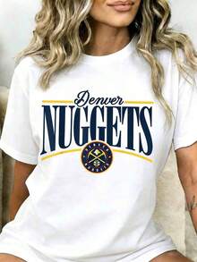 Women's And Unisex Cotton T-Shirt With The Basketball Team Logo, Casual Wear For Sports Fans, White Design With Official Team Emblem And Text Print, Perfect For Game Days And Everyday Style. A Must-Have. - 白色 - 查看 7