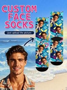 1 Pair Of Custom Socks, Custom Face Socks,A Loving Family ,Beach,Custom Photo Socks, Funny Socks, Fall/Spring/Summer Gift, Holiday Gift - Multicolor - View 10