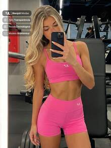 Women's Fitness Top And Shorts Set - Zero Transparency - Training, Comfort, Running, Premium Spandex, Yoga, Compression Design - Volleyball - Màu Hồng Tươi - Xem 1
