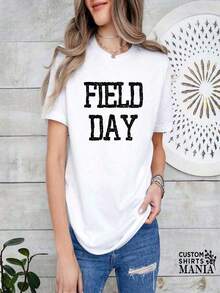Women's Plus Size T-Shirt With 'Baseball Is My Favorite Season' Print, Casual, Black, Polyester, Short Sleeve, Crew Neck, Machine Washable, Spring And Summer Activewear, Fun Design T-Shirt, Suitable For Sports And Outdoor Activities - 白色 16 - 查看 7