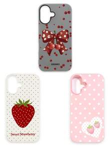 3pcs Cute Cherry Bow Polka Dot Strawberry Heart Print Matte Phone Cases, Including: Black & White Polka Dot Cherry Bow, Milky White Big Strawberry, Pink Polka Dot Strawberry Heart, Coquette Sweet Girl, Korean Ins, Y2K Dopamine, Summer Style, Red Cherry + Brown Bow + White Polka Dot + Strawberry + Heart, Suitable For Young Girls, Mothers Day, Valentines Day, Birthday, Easter, Spring - Multicolor - View 33