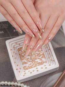 10/50 piezas de tachuelas de strass mini de color champán premium, exquisitas bolas de strass 3D para decoración de uñas, accesorios de uñas de strass de lujo y brillantes, versátiles dijes decorativos para puntas de dedos - Multicolor - Ver 1