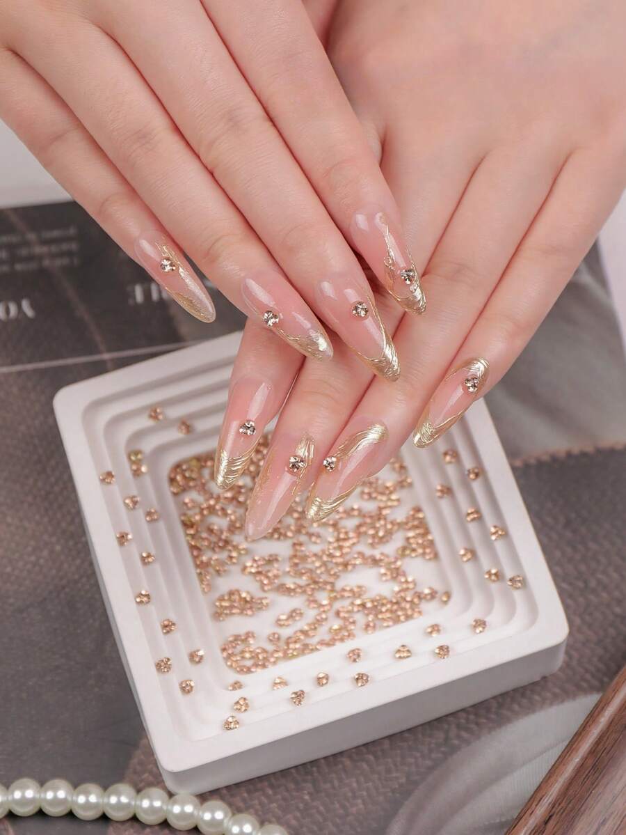 10/50 piezas de tachuelas de strass mini de color champán premium, exquisitas bolas de strass 3D para decoración de uñas, accesorios de uñas de strass de lujo y brillantes, versátiles dijes decorativos para puntas de dedos - Multicolor - Ver 1