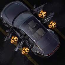 2Pcs Fire Heart Pattern Car Door Welcome Lights, Wireless LED Projector Courtesy Lamps, No-Drill Door Shadow Lights, Universal Fit For Most Vehicles, Battery-Operated (Batteries Not Included) - Flame Heart - View 3