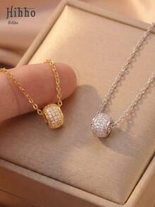 Hihho 1pc Luxury Fully Paved Cubic Zirconia Necklace For Women, Symbolizing Smooth Luck And Good Fortune, Suitable For Daily Wear, Work Commute, And As A Small Gift For Friends - Necklace - View 1