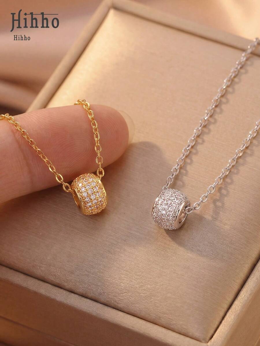 Hihho 1pc Luxury Fully Paved Cubic Zirconia Necklace For Women, Symbolizing Smooth Luck And Good Fortune, Suitable For Daily Wear, Work Commute, And As A Small Gift For Friends - Necklace - View 1