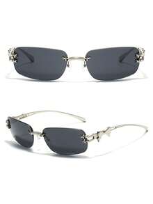 1 Pair Fashionable Retro Elegant Rhinestone Star & Bow Tie Frameless Fashion Glasses - black gray - View 2